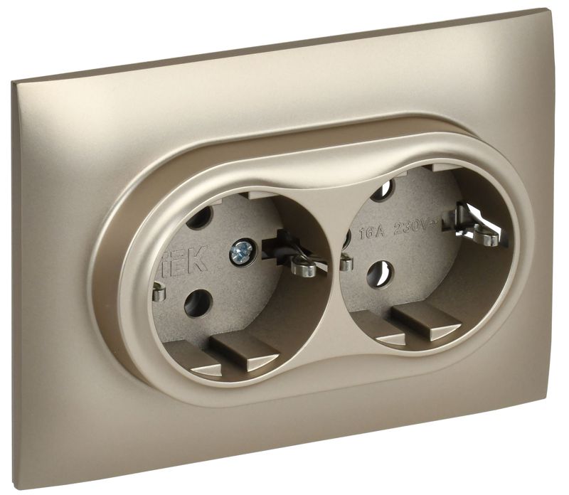 розетка 2-м skandy 16а с заземл. без защ. шторок в сборе sk-r08sh шампань iek sk-r21-16-k37-f от BTSprom.by