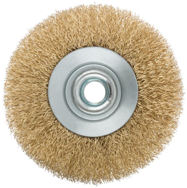  Корщетка тип "колесо" с наклоном гайка М14 стальная волнистая латунированная проволока 100мм MOS 38926М фото в каталоге от BTSprom.by