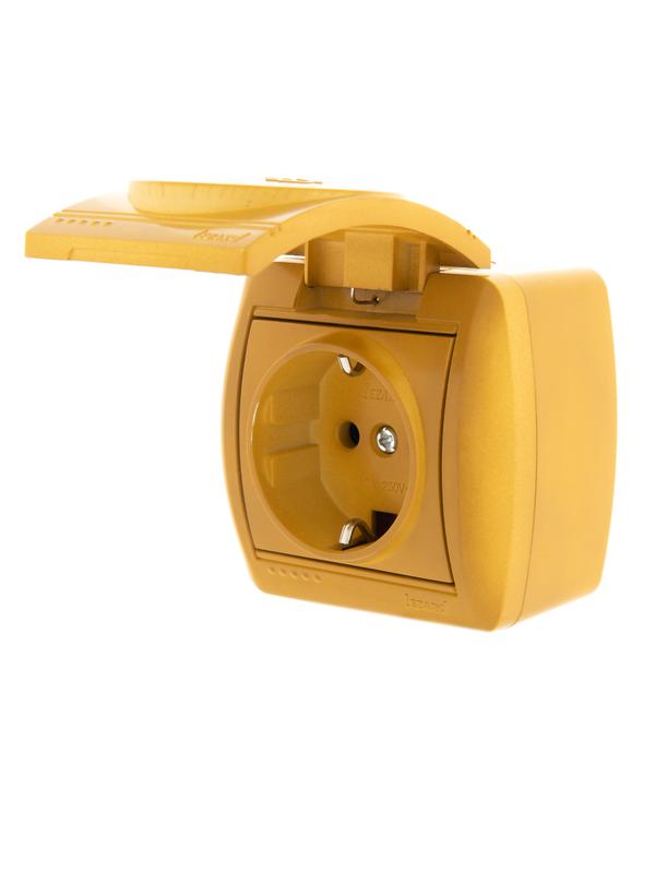  Розетка 1-м ОП Nata 16А IP20 с заземл. с защ. крышкой керамика ольха LEZARD 710-0700-123 фото в каталоге от BTSprom.by