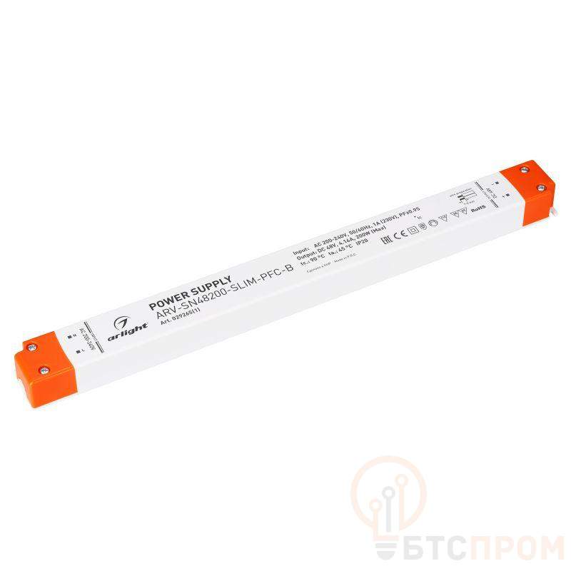 Блок питания ARV-SN48200-SLIM-PFC-B 48В 4.16А 200Вт IP20 пластик Arlight 029265(1) фото в каталоге от BTSprom.by  Блок питания ARV-SN48200-SLIM-PFC-B 48В 4.16А 200Вт IP20 пластик Arlight 029265(1) фото в каталоге от BTSprom.by