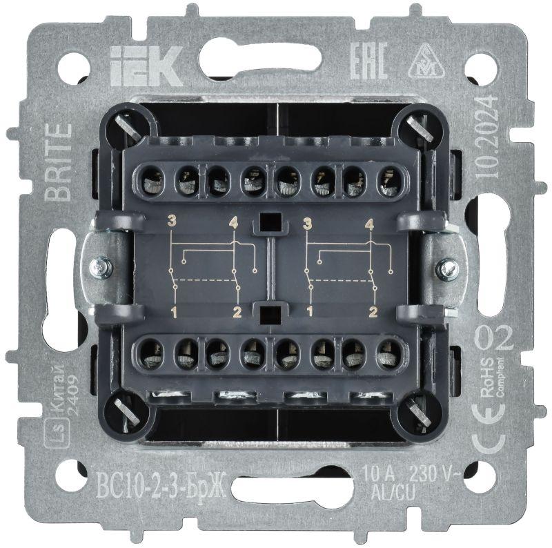  Выключатель перекрестный 2-кл. СП BRITE ВС10-2-3-БрЖ 10А механизм жемчуж. IEK BR-V23-0-10-K36 фото в каталоге от BTSprom.by