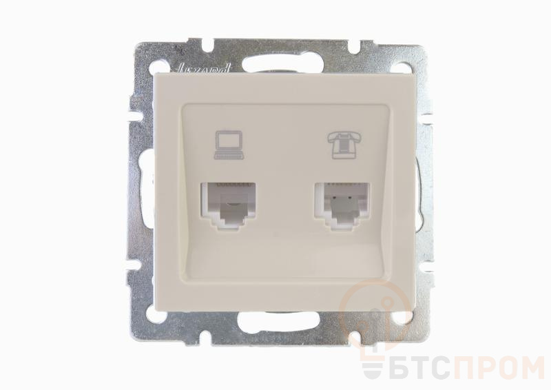 Розетка компьютерная + телефонная 2-м СП Rain RJ45 + RJ11 16А IP20 механизм крем. LEZARD 703-0388-143 фото в каталоге от BTSprom.by  Розетка компьютерная + телефонная 2-м СП Rain RJ45 + RJ11 16А IP20 механизм крем. LEZARD 703-0388-143 фото в каталоге от BTSprom.by