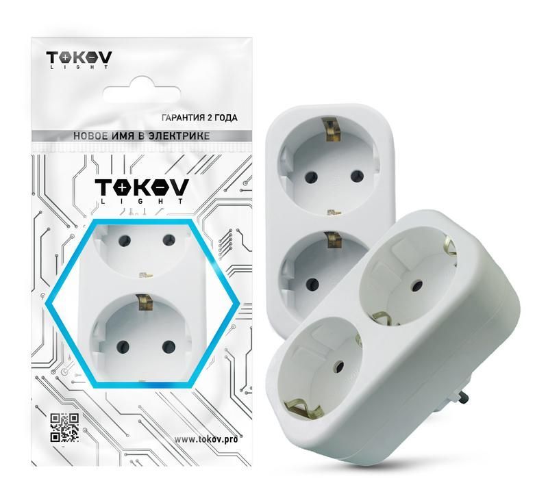 разветвитель 2-м с заземл. 16а 250в ip20 полипропилен бел. tokov electric tkl-s2z-c01 от BTSprom.by