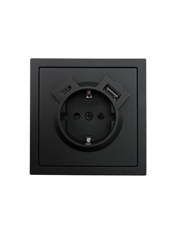 розетка 1-мест. с/з type-c+usb разъем сп zima ip20 черн. бархат lezard 704-4288-181tc от BTSprom.by