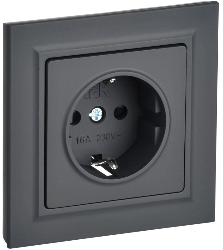 розетка сп brite рср14-1-0-брг 16а в сборе с заземл. защ. шторки графит iek br-r14-16-k53-f от BTSprom.by