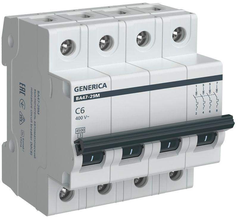 выключатель автоматический модульный 4п c 6а 4.5ка ва47-29м generica mva21-4-006-c-g от BTSprom.by