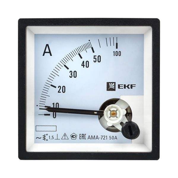  Амперметр аналоговый AM-A721 на панель 72х72 квадрат. вырез 50А прям. подкл. EKF am-a721-50/ama-721-50 фото в каталоге от BTSprom.by