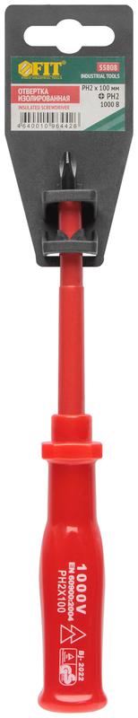  Отвертка изолированная 1000В CrV сталь пластик. ручка РН2 х 100мм FIT 55808 фото в каталоге от BTSprom.by