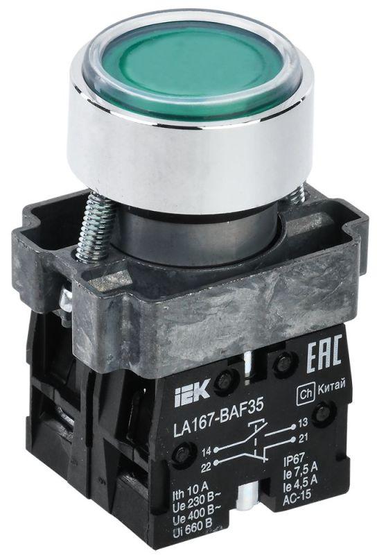 кнопка la167-baf35 d22мм 1но+1нз зел. karat iek bbt20-baf35-3-22-67-k06 от BTSprom.by
