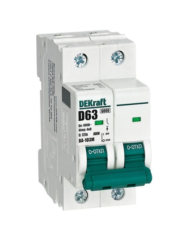 выключатель автоматический модульный 2п d 63а 6ка ва-103m без теплозащиты dekraft 12553dek от BTSprom.by