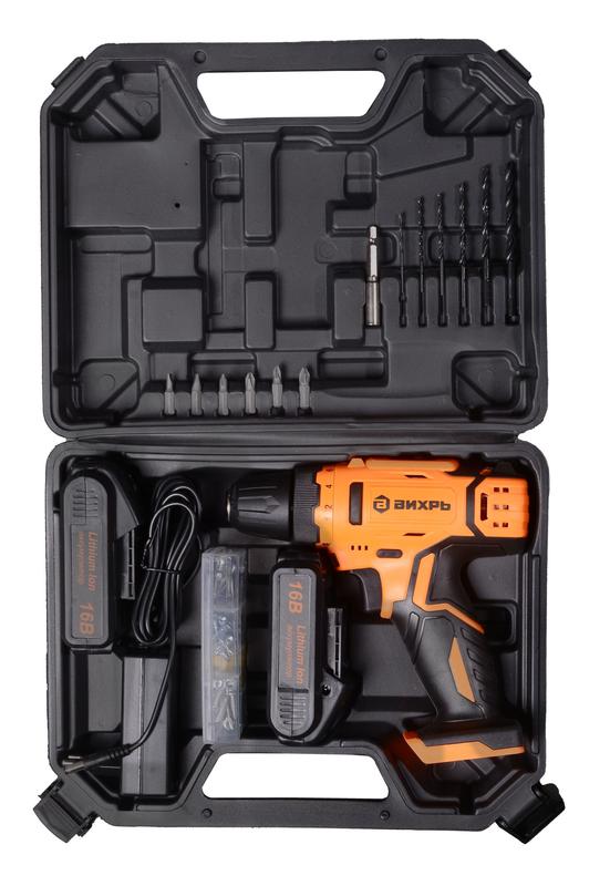  Дрель-шуруповерт аккумуляторная ДА-16Л-2КА с набором оснастки 65 предметов Вихрь 72/14/49 фото в каталоге от BTSprom.by