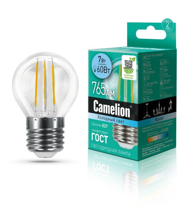 лампа светодиодная филаментная led7-g45-fl/845/e27 7вт 220в camelion 13459 от BTSprom.by