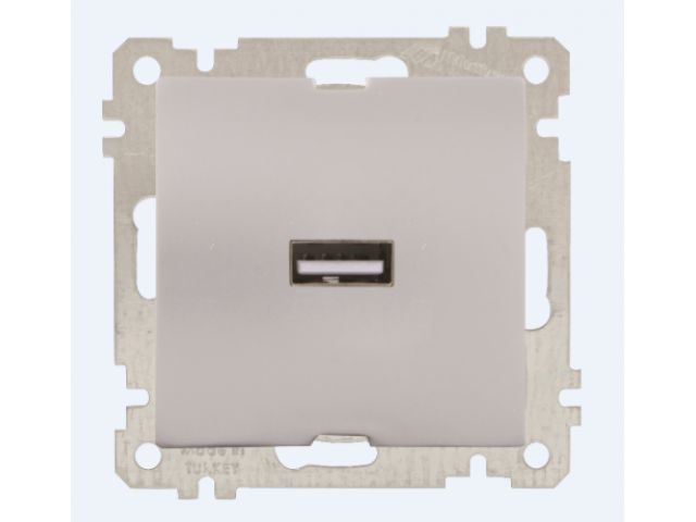 розетка 1-ая usb (скрытая, без рамки) серебро, daria, mutlusan (usb-зарядка, 5v-2.1a) 2100 448 0182 от BTSprom.by