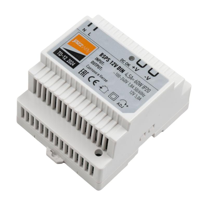  Блок питания для светодиодной ленты BSPS DIN 12В 4.5А=60Вт PL IP20 Pro+ JazzWay 5049963 фото в каталоге от BTSprom.by