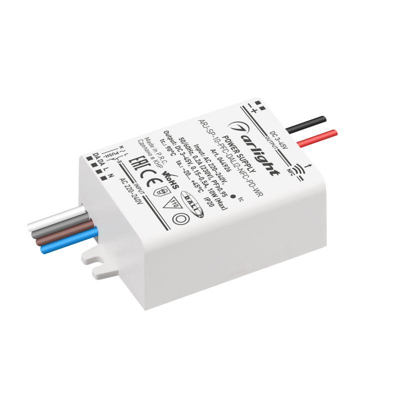 блок питания arj-sp-10-pfc-dali2-nfc-pd-wr 10вт 3-45в 0.15-0.5а ip20 пластик arlight 044926 от BTSprom.by