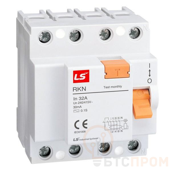 Выключатель дифференциального тока (УЗО) 4п 25А 100мА тип A RKN LS Electric 062400388B фото в каталоге от BTSprom.by  Выключатель дифференциального тока (УЗО) 4п 25А 100мА тип A RKN LS Electric 062400388B фото в каталоге от BTSprom.by