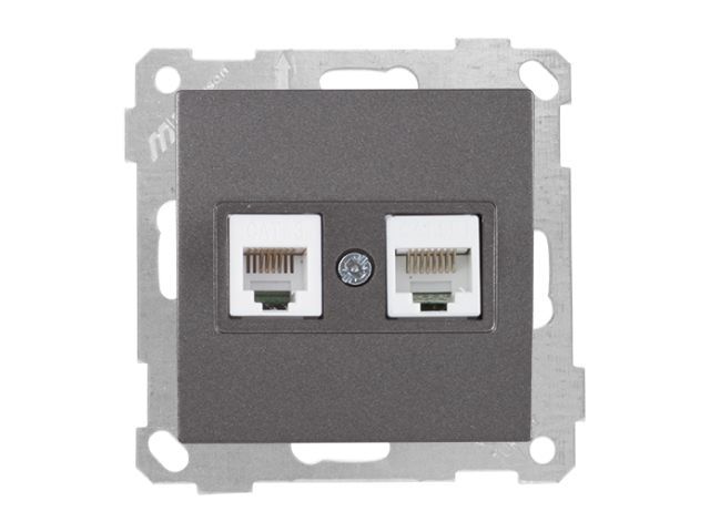 розетка телефонная + компьютерная (rj12+cat5e) дымчатая, elitra, mutlusan 2270 139 0195 от BTSprom.by