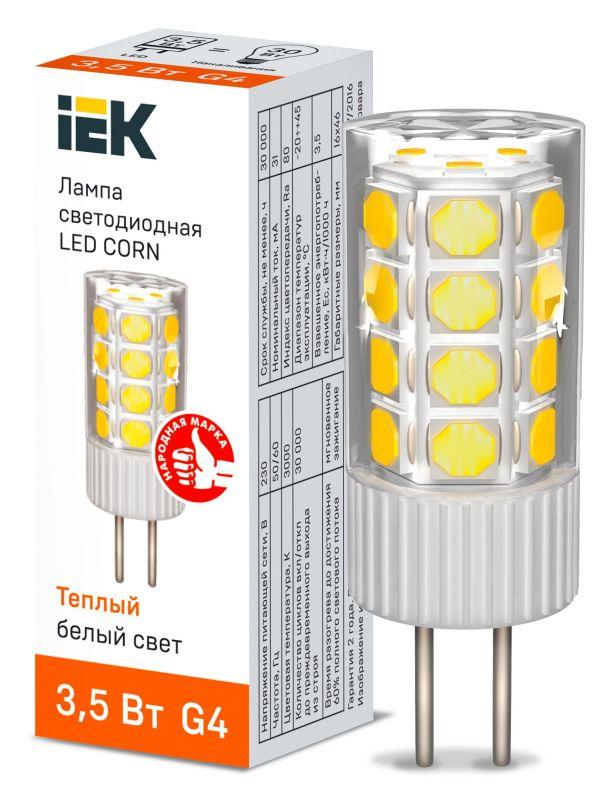 лампа светодиодная corn 3.5вт капсула 3000к g4 230в керамика iek lle-corn-4-230-30-g4 от BTSprom.by