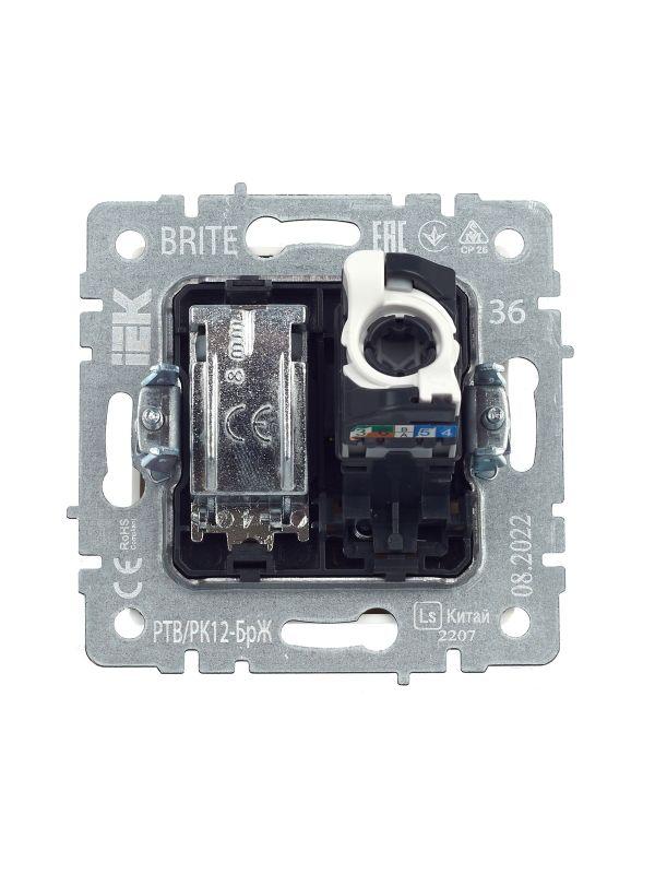  Розетка компьютерная + телевизионная 2-м Brite РТВ/РК12-БрЖ RJ45 кат.5E + TV механизм жемчуж. IEK BR-AK20-1-K36 фото в каталоге от BTSprom.by