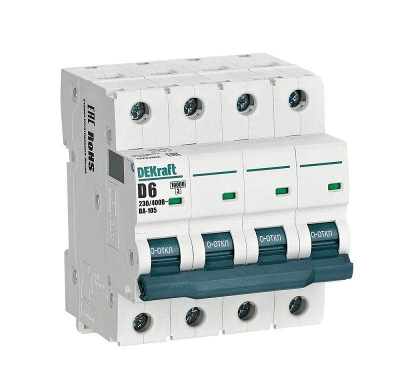 выключатель автоматический модульный 4п d 6а 10ка ва-105 dekraft 13235dek от BTSprom.by
