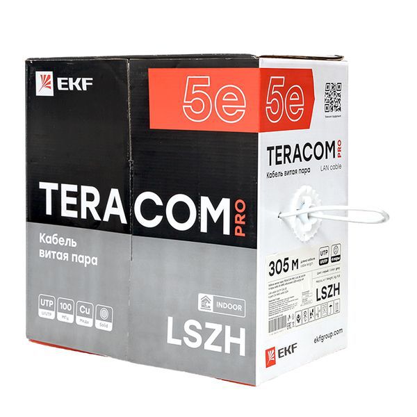  Кабель витая пара U/UTP кат.5E 4 пары 24 AWG solid LSZH нг(А)-HF сер. (м) TERACOM PRO EKF TRP-5EUTP-04LSH-GY-IN3 фото в каталоге от BTSprom.by