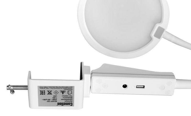  Светильник светодиодный KD-837 C01 LED наст.на струбц. 7Вт 230В 450лм сенс рег.ярк и цвет.темп USB-5В 1А бел. Camelion 13884 фото в каталоге от BTSprom.by