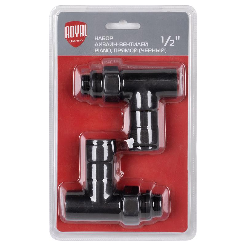  Набор дизайн-вентилей PIANO прямой 1/2дюйм черн. Royal Thermo НС-1422580 фото в каталоге от BTSprom.by