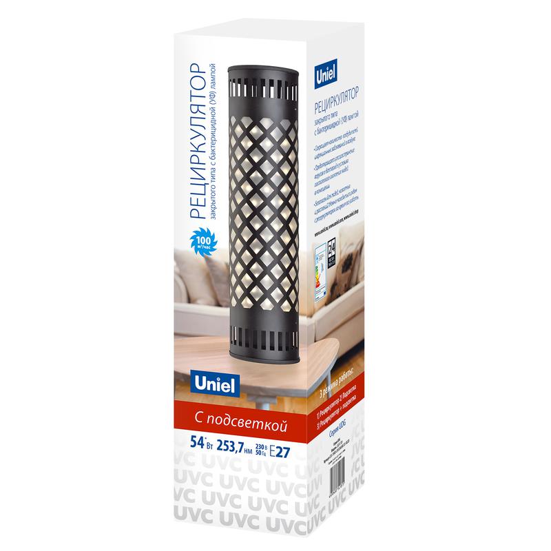 рециркулятор настольный udg-v100a uvcb/4000k d01 black закрыт. типа с лампой e27 без озонирования 253.7нм черн. uniel ul-00007821 от BTSprom.by