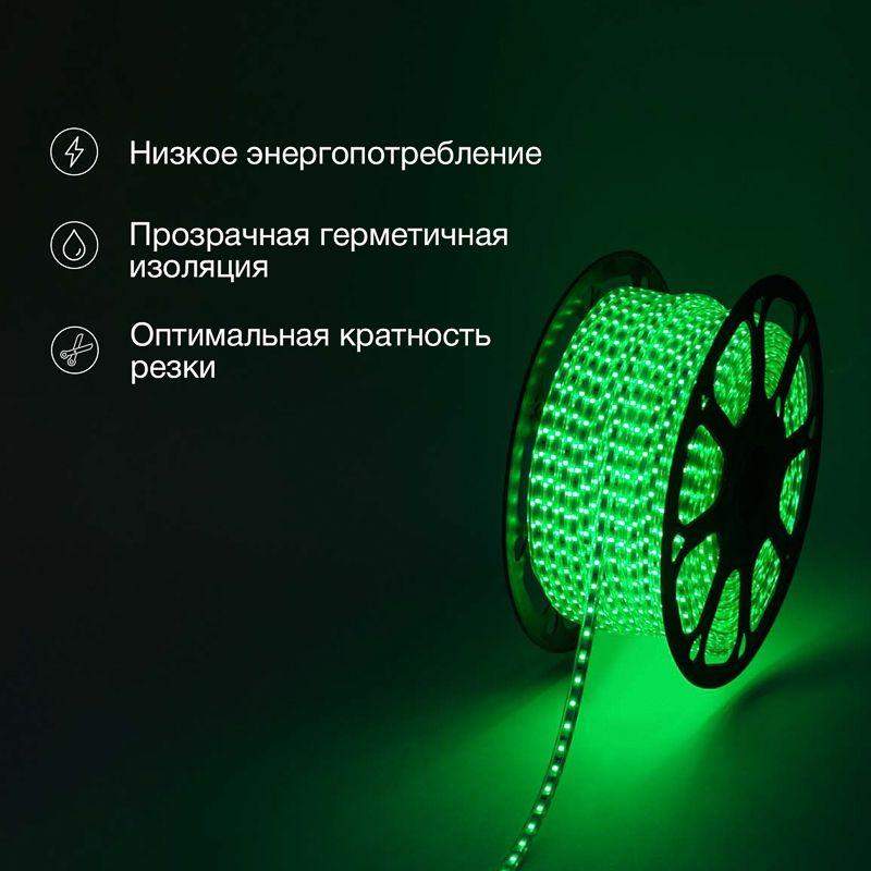 Лента светодиодная SMD3528 10х7мм 60LED/м 4.8Вт/м 220В IP67 зел. (уп.100м) NEON-NIGHT 142-604 фото в каталоге от BTSprom.by