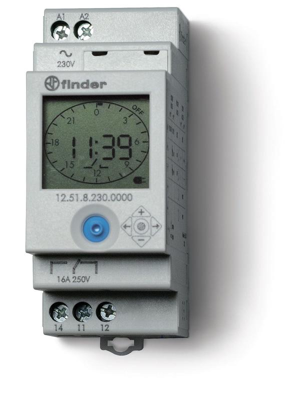 реле времени цифровое суточное/недельное 16а 110…230в ac/dc 1co 35мм ip20 монтаж на рейку 35мм finder 125182300000 от BTSprom.by