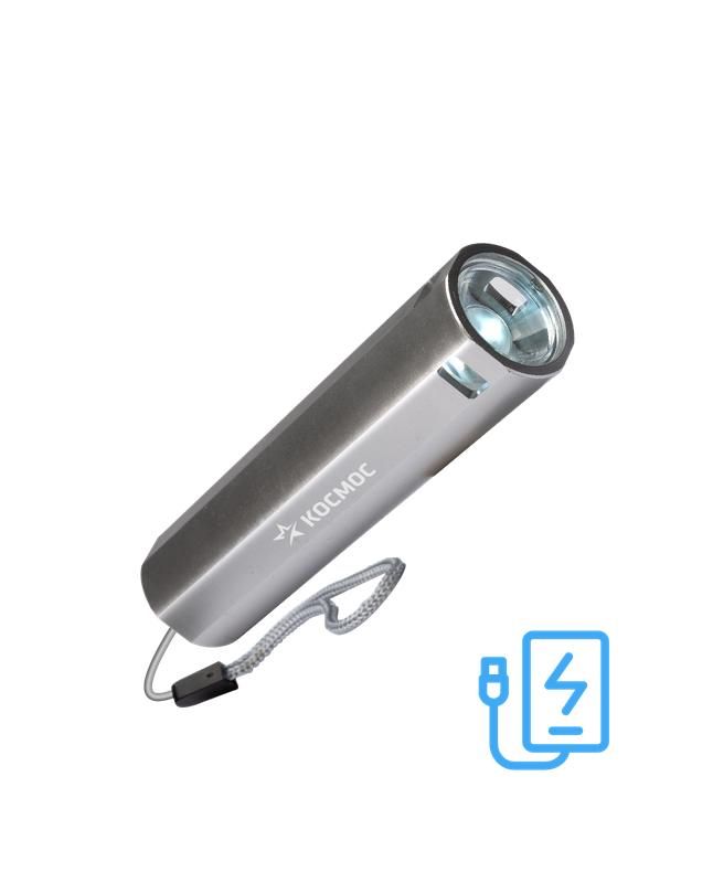 фонарь аккумуляторный ручной led 1вт линза аккум. li-ion 18650 1.2а.ч power-bank usb-шнур abs-пластик космос kos116lit от BTSprom.by