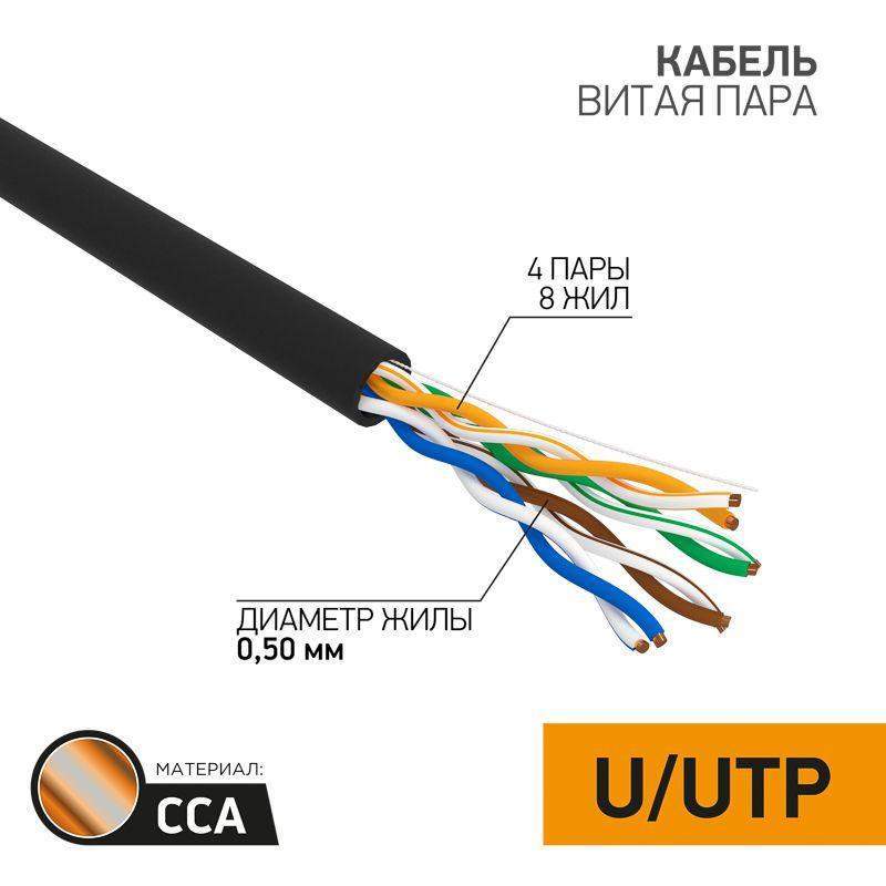 кабель витая пара u/utp кат.5e 4х2х24awg омедненный наружн. прокладки черн. 305м (м) proconnect 01-0045-3 от BTSprom.by