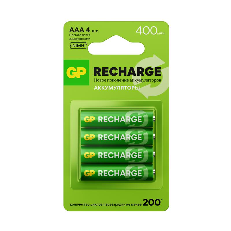 аккумулятор aaa/hr03 recharge 1.2в 400ма.ч (блист.4шт) gp 20249 от BTSprom.by