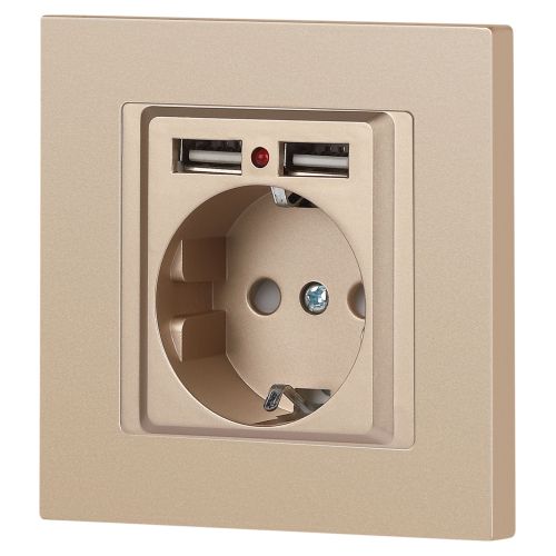  Розетка 1-м СП Accent 6-410-04 16А IP20 250В P+E Schuko + 2хUSB защ. шторки шампань Intro Б0063696 фото в каталоге от BTSprom.by