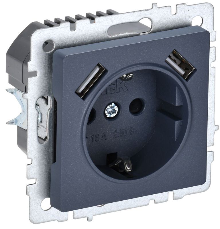 розетка brite рюш10-1-брм 16а с usb a+a 2.1а с заземл. защ. шторки механизм маренго iek br-r14-16-u21-d21-k35 от BTSprom.by