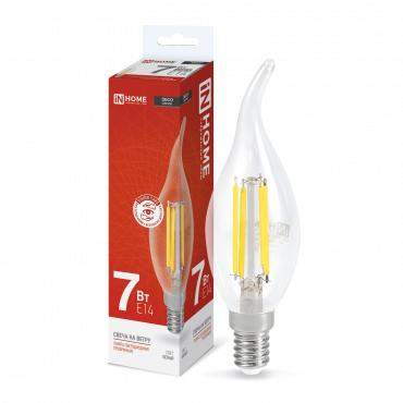 лампа светодиодная led-свеча на ветру-deco 7вт свеча на ветру прозрачная 4000к нейтр. бел. e14 810лм 230в in home 4690612007670 от BTSprom.by