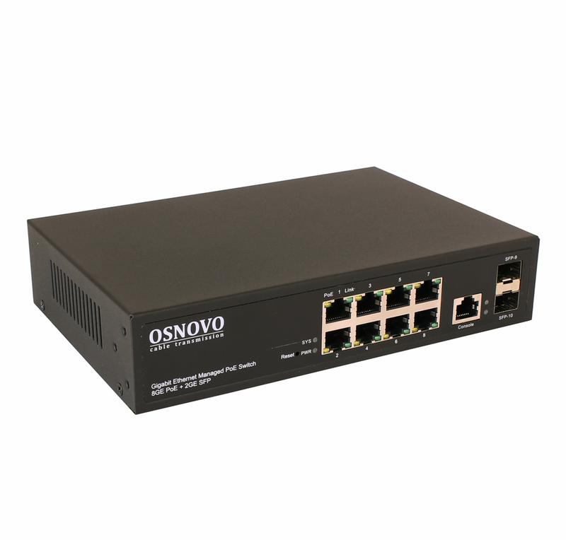 коммутатор гигабитный l2 poe на 10 портов 8 х10/100/1000 base-t poe 2хsfp 1000 base-t poe на порт до 30вт суммарно до 150вт sw-80802/l(150w) osnovo 1000641205 от BTSprom.by