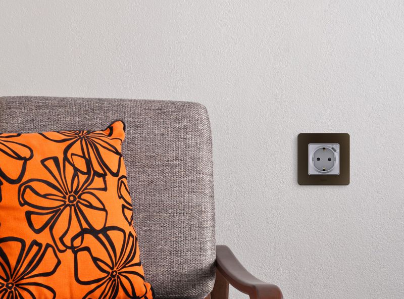  Розетка 1-м СП Inspiria 16А IP20 250В 2P+E немецк. стандарт с заряд. устройством USB тип C 1.5А 5В механизм алюм. IEK 673772 фото в каталоге от BTSprom.by