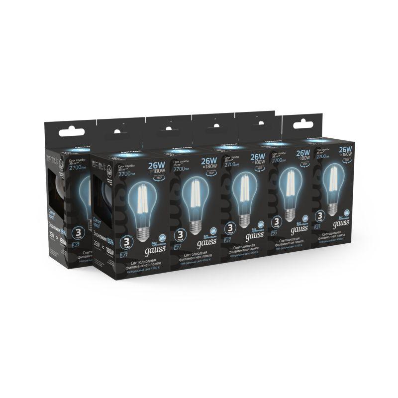 Лампа светодиодная филаментная Black Filament 26Вт A70 грушевидная 4100К нейтр. бел. E27 2700лм GAUSS 102902226 фото в каталоге от BTSprom.by