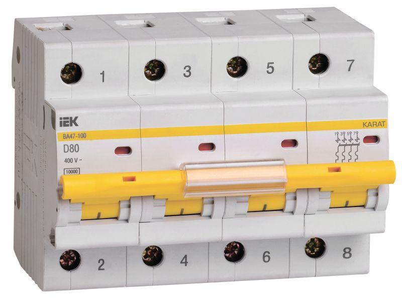 выключатель автоматический модульный 4п d 80а 10ка ва47-100 karat iek mva40-4-080-d от BTSprom.by