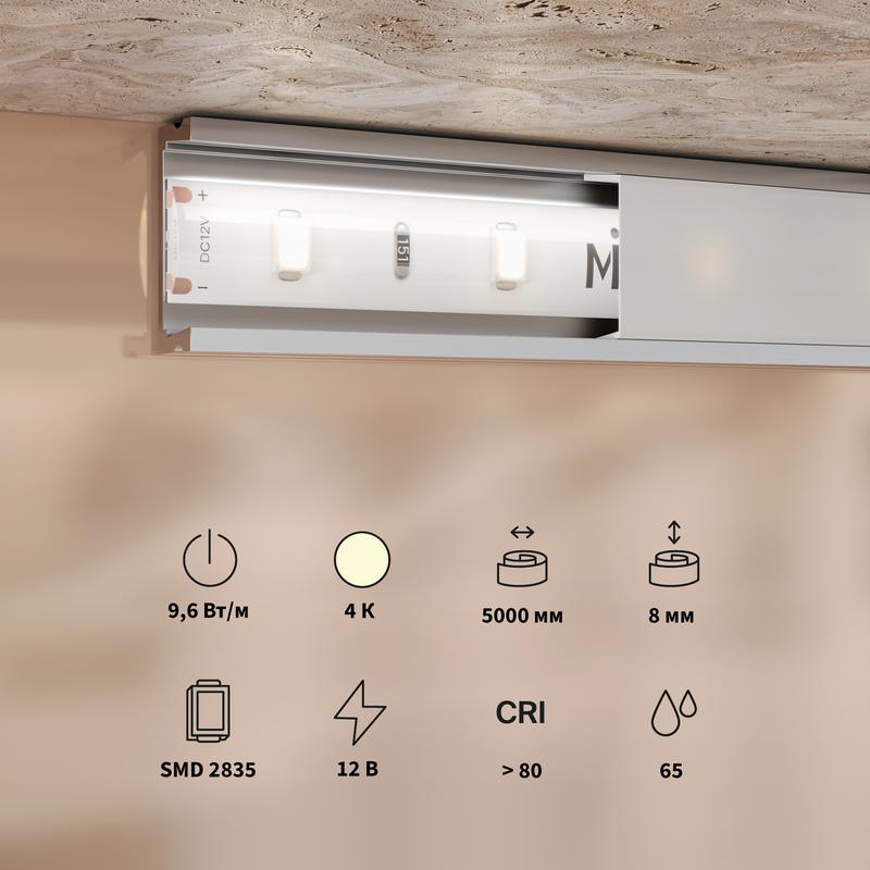  Лента светодиодная 12В 2835 9.6Вт/м 4000К IP65 (уп.5м) Maytoni 201175 фото в каталоге от BTSprom.by
