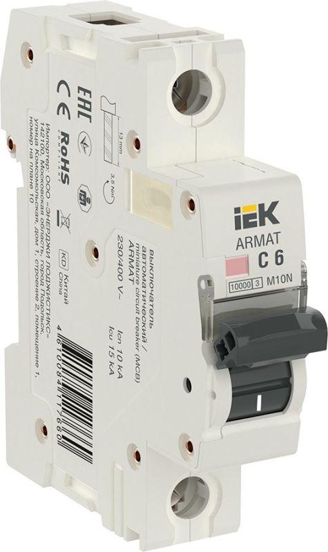 выключатель автоматический модульный 1п c 6а m10n armat iek ar-m10n-1-c006 от BTSprom.by