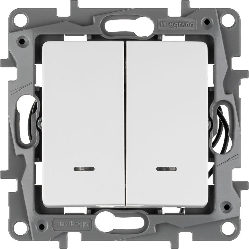  Выключатель 2-кл. СП Etika 10А IP20 250В 10AX с подсветкой/индикацией безвинтов. зажимы механизм бел. IEK 672204 фото в каталоге от BTSprom.by