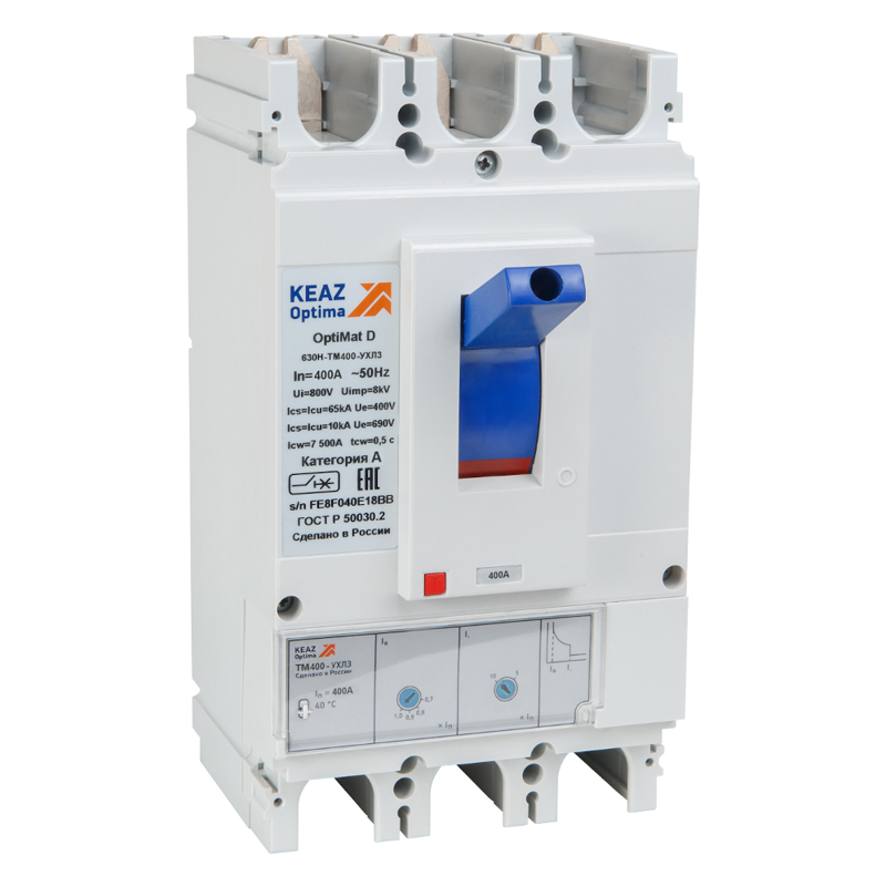  Выключатель автоматический 3п 400А диапазон уст. 252...630А 65кА OptiMat D630H-TM400 УХЛ3 КЭАЗ 291474 фото в каталоге от BTSprom.by