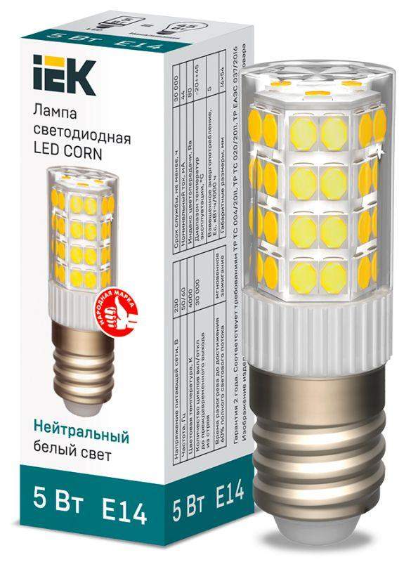 лампа светодиодная corn 5вт капсульная 4000к нейтр. бел. e14 230в керамика iek lle-corn-5-230-40-e14 от BTSprom.by