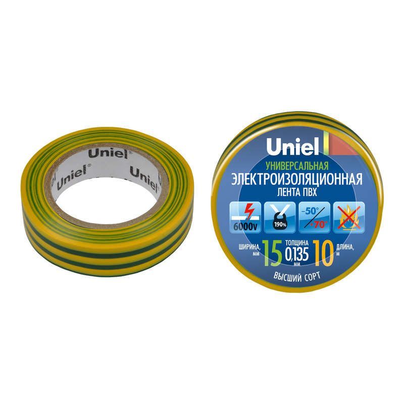 лента изоляционная 0.135х15мм 10м uit-135p 10/15/01 ygr желт./зел. uniel 04516 от BTSprom.by