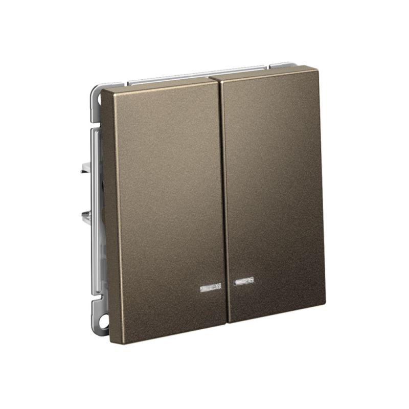  Выключатель 2-кл. ArtGallery (сх. 5а) 10AX с подсветкой быстрозажим. клем. механизм мокко SE GAL000653S фото в каталоге от BTSprom.by