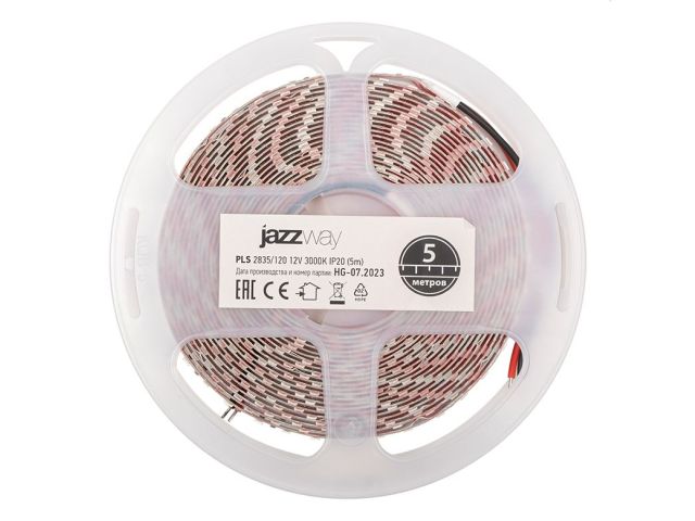 лента светодиодная pls-2835/120 (12.0 вт/м, 960 лм/м, 3000к, ip20, 12в (5 м в уп.) jazzway 2859075 от BTSprom.by