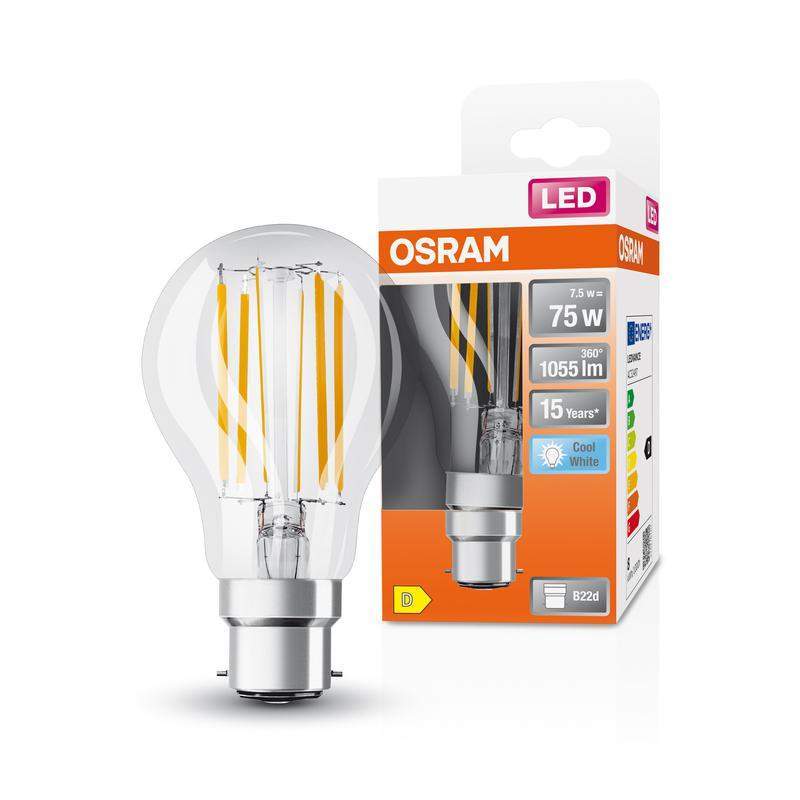 лампа светодиодная филаментная led stara 1055лм 7.5вт 4000к тепл. бел. b22d (замена 75вт) прозр. стекло 220-240в osram 4058075592711 от BTSprom.by