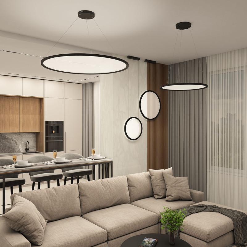  Светильник Veil подвесной горизонтальный со светодиодом H900 d1000 220В 96Вт 3000-6000К IP20 черн. алюм. DENKIRS DK6620-BK фото в каталоге от BTSprom.by